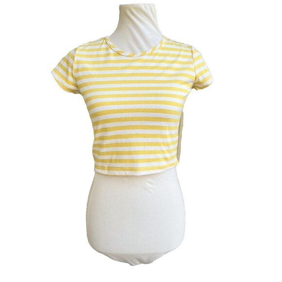After Party by Nasty Gal Womens Yellow Striped Crop Top Tee T-Shirt Size S - Picture 1 of 15